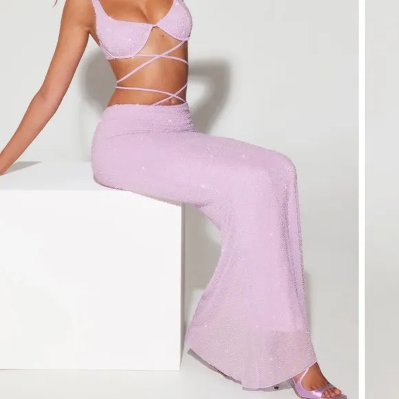 Oh Polly Sardinia NWT Beaded Embellished Strappy Maxi Skirt in Lilac