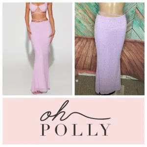 Oh Polly Sardinia NWT Beaded Embellished Strappy Maxi Skirt in Lilac