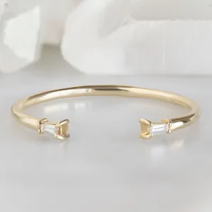 Open Cuff Baguette White Diamond Stacking Band | Yellow, Rose or White Gold