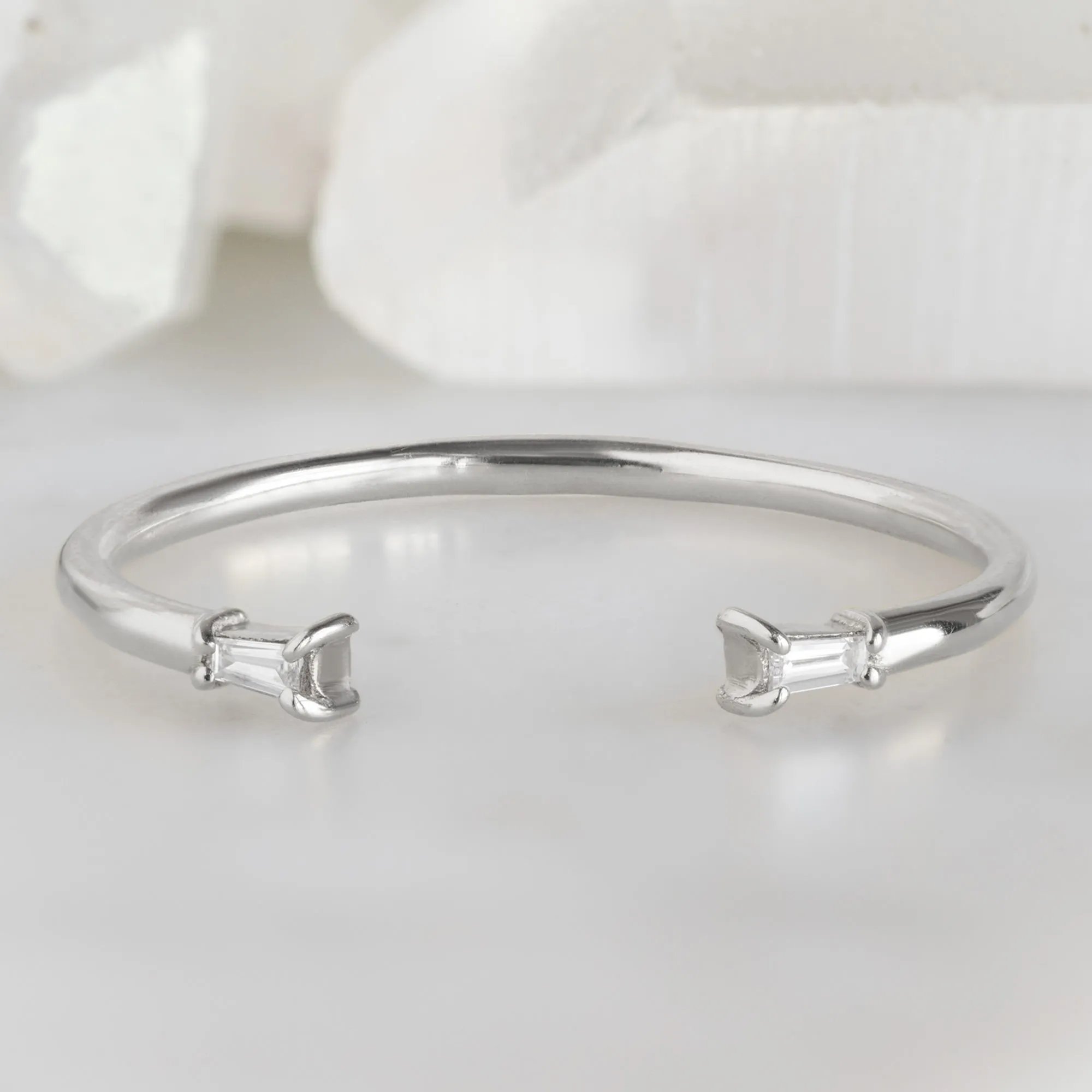 Open Cuff Baguette White Diamond Stacking Band | Yellow, Rose or White Gold