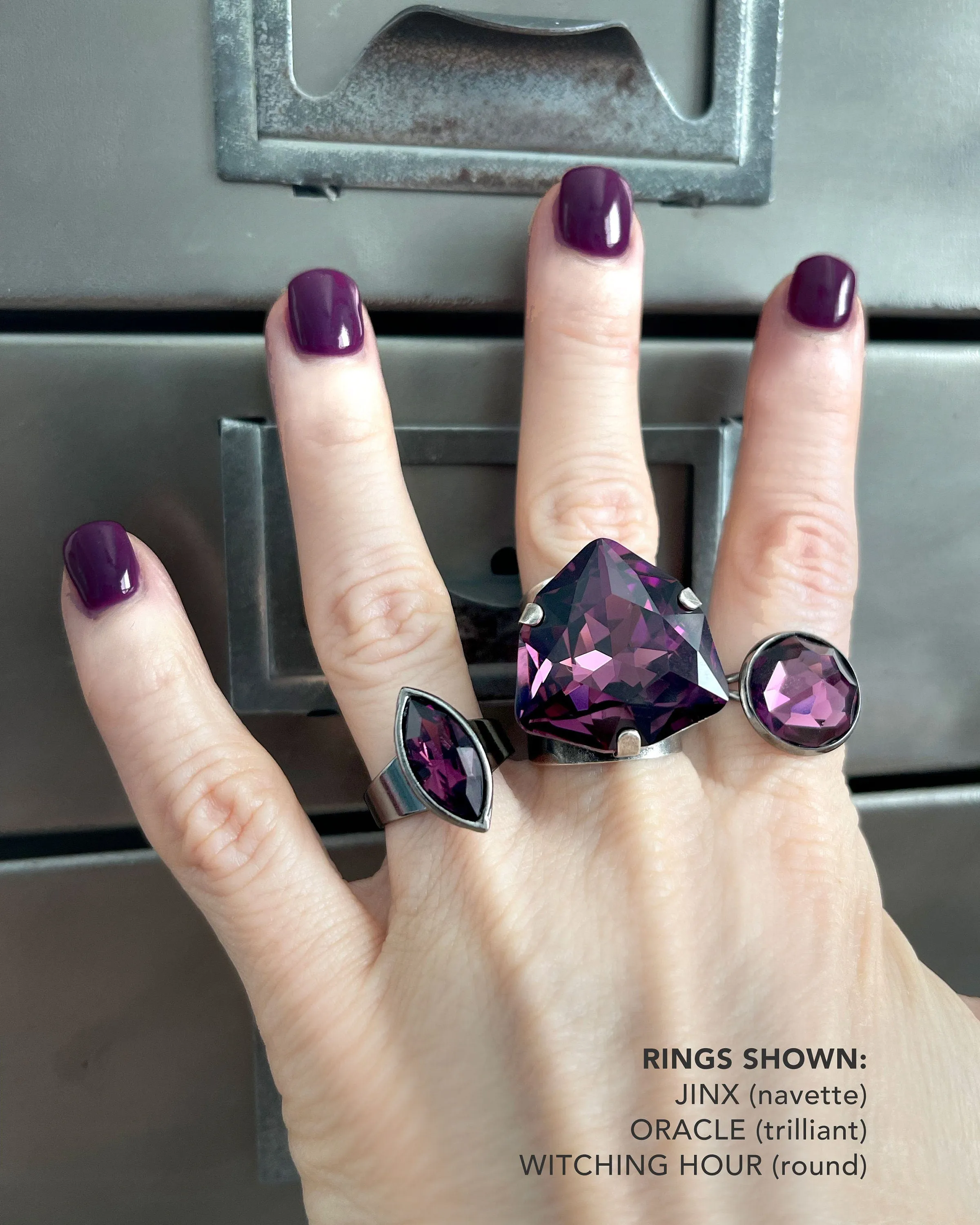ORACLE - Large Purple Crystal Ring w Rare Trilliant 'Amethyst' Crystal