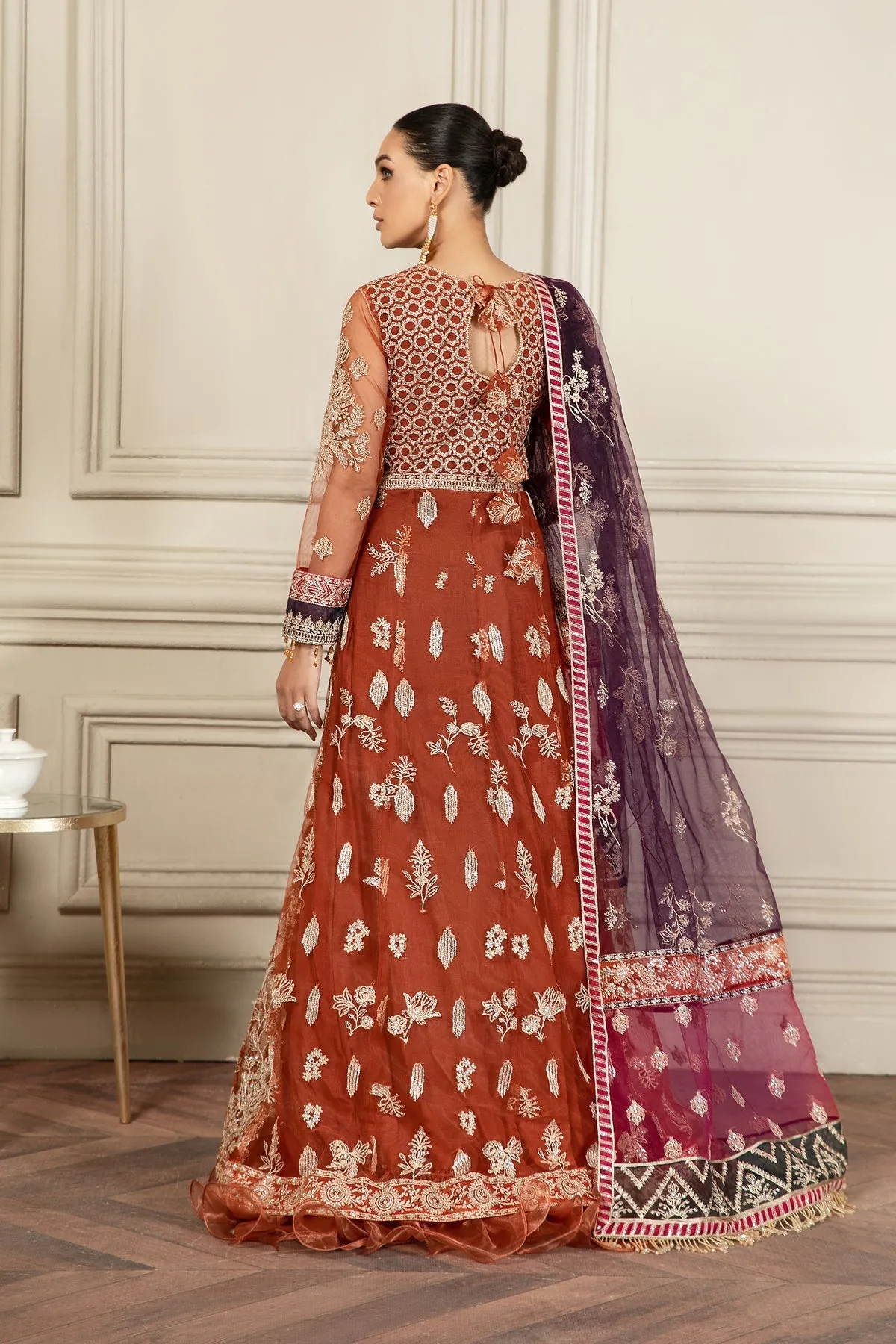 Orange Dress Pakistani in Royal Pishwas Frock Style