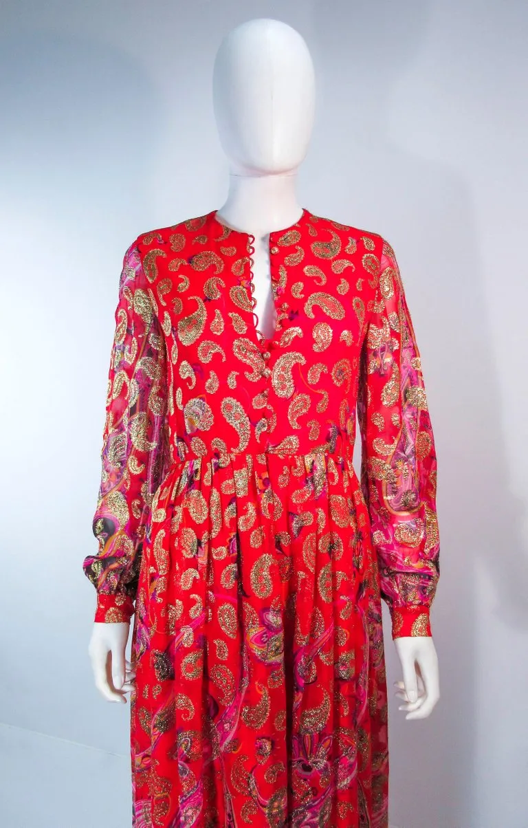 OSCAR DE LA RENTA 1970s Silk Chiffon Bohemian Gown