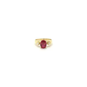Oval Red CZ Three Stone Ring (14K)