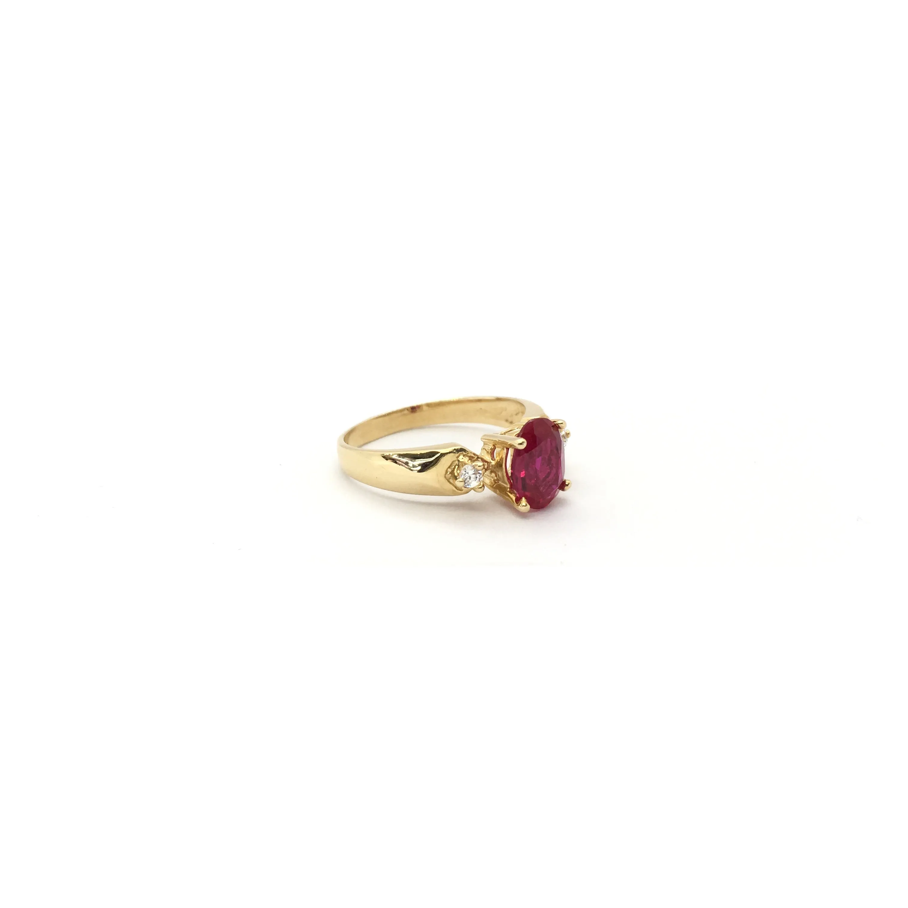 Oval Red CZ Three Stone Ring (14K)