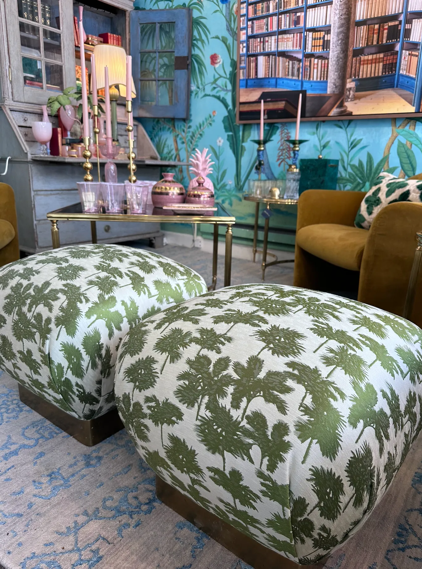 Pair of 1970s Brass Poufs by Marge Carson