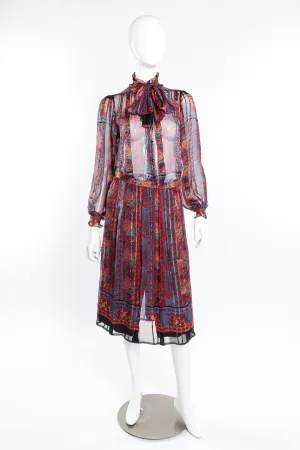 Paisley Print Silk Blouse & Skirt Set