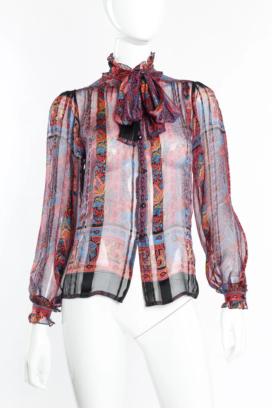 Paisley Print Silk Blouse & Skirt Set