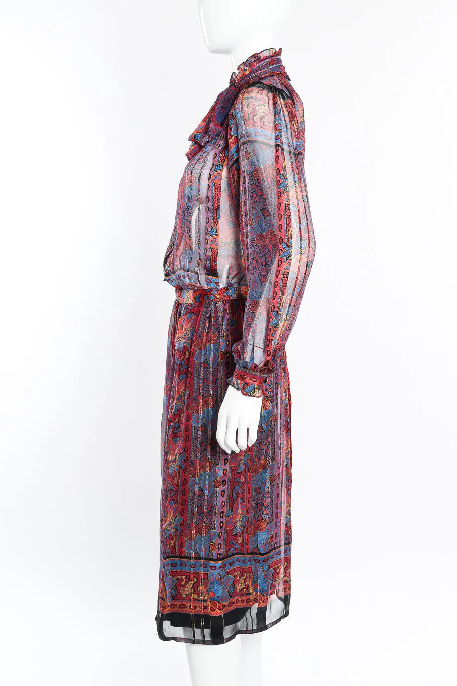 Paisley Print Silk Blouse & Skirt Set