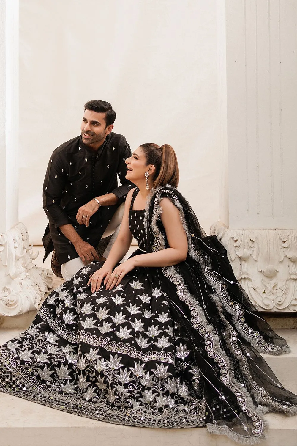 Pakistani Bridal Black Lehenga Choli and Dupatta Dress