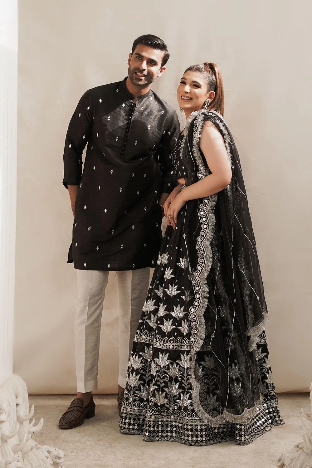 Pakistani Bridal Black Lehenga Choli and Dupatta Dress