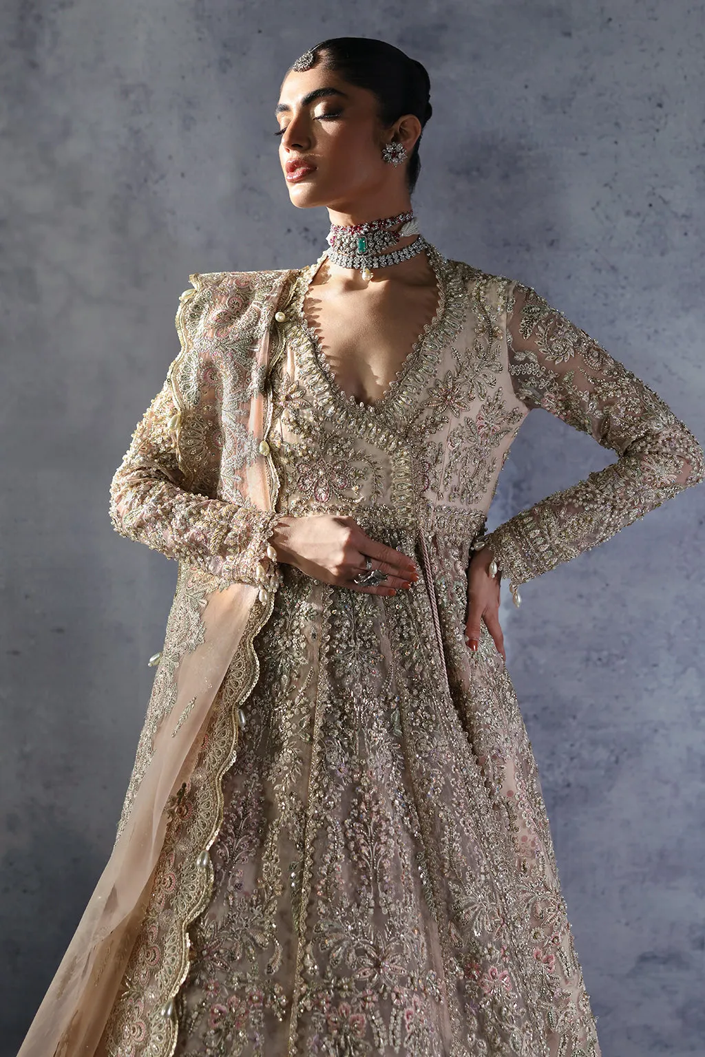 Pakistani Bridal Dress in Angrakha Gown Lehenga Style