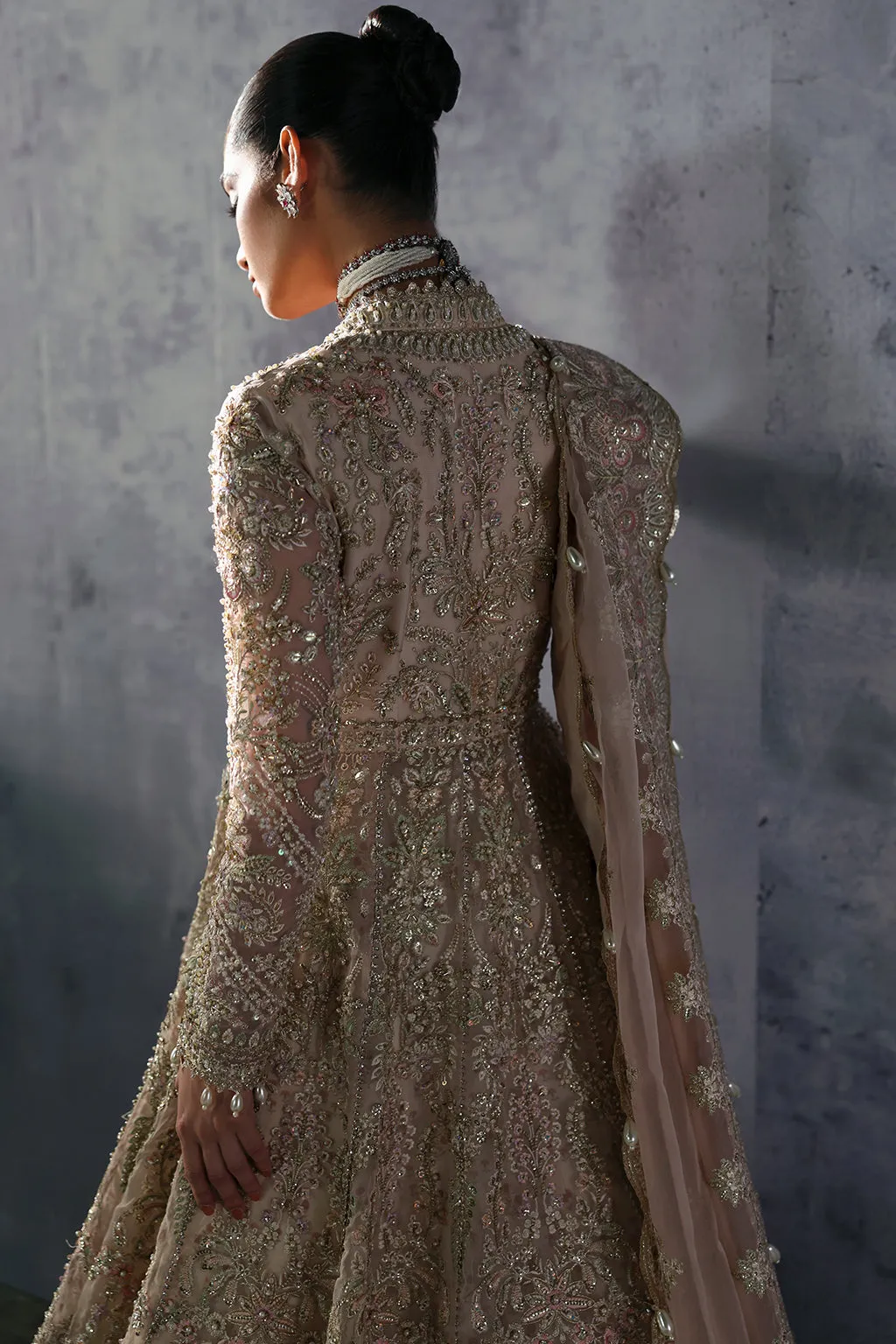 Pakistani Bridal Dress in Angrakha Gown Lehenga Style