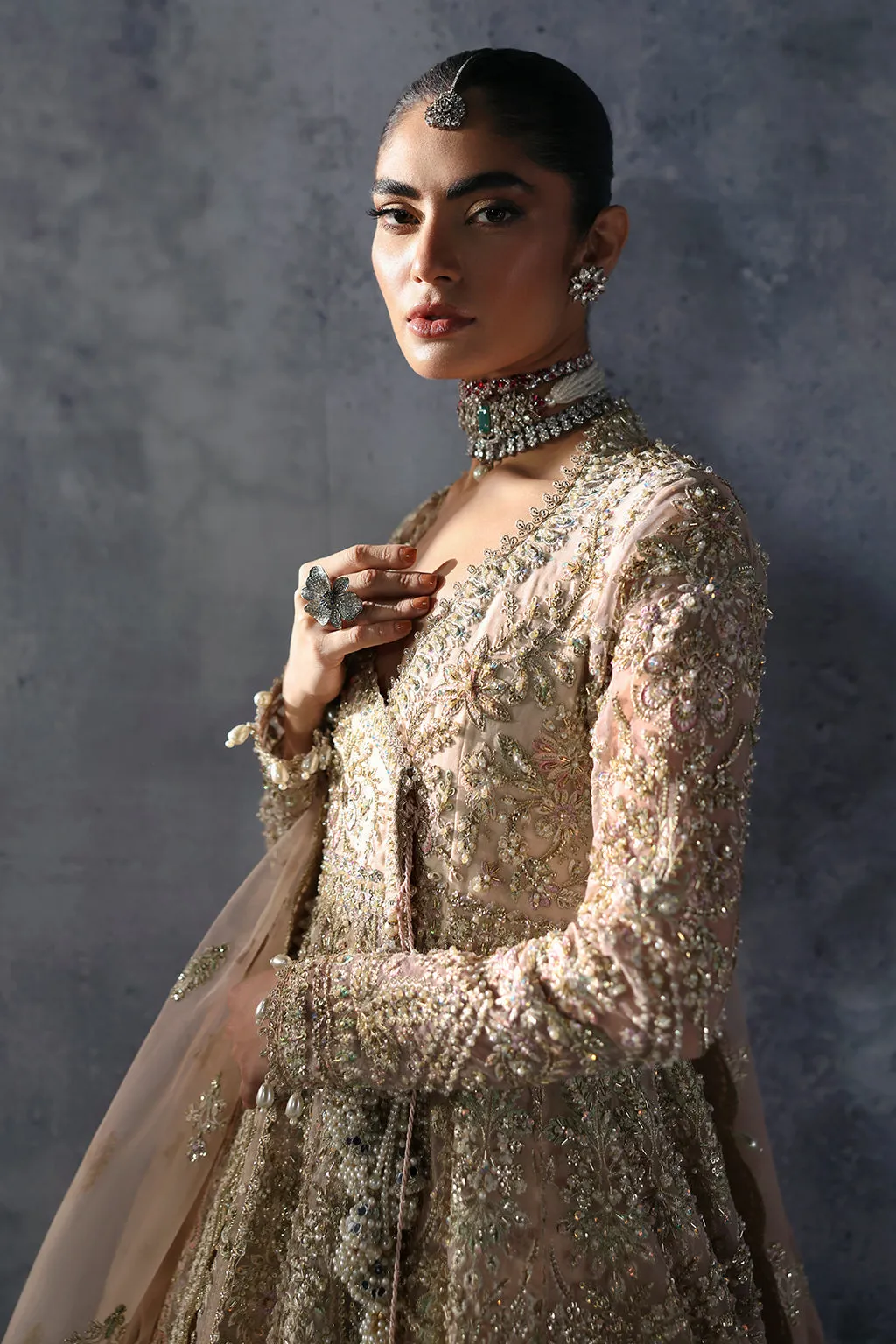 Pakistani Bridal Dress in Angrakha Gown Lehenga Style