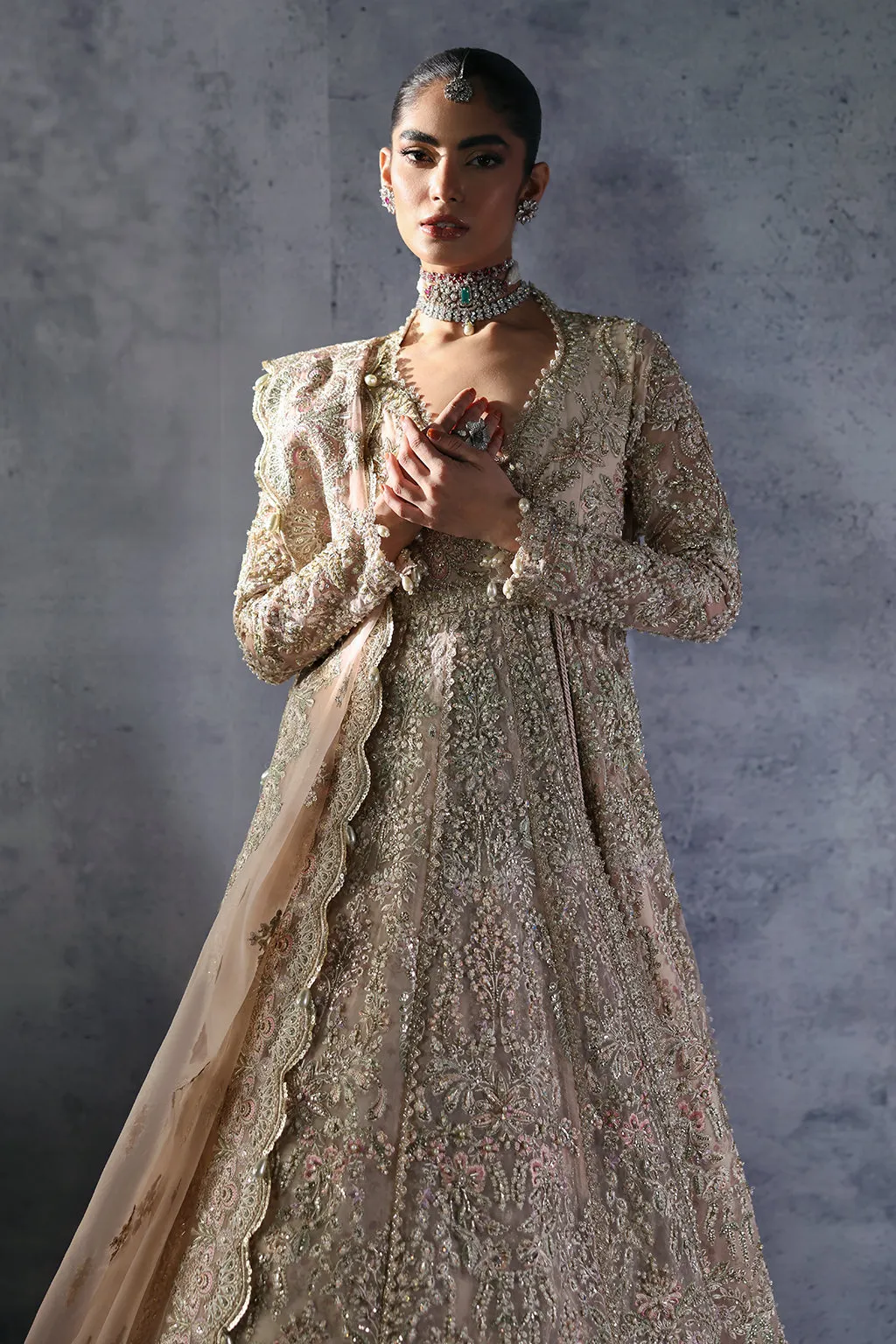 Pakistani Bridal Dress in Angrakha Gown Lehenga Style