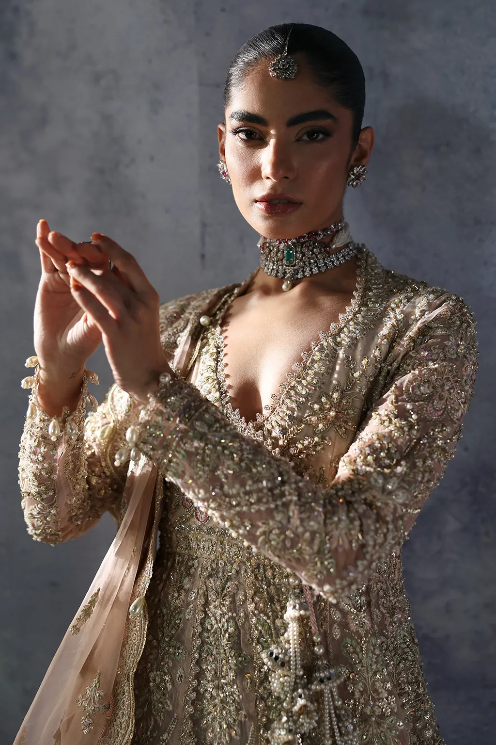 Pakistani Bridal Dress in Angrakha Gown Lehenga Style