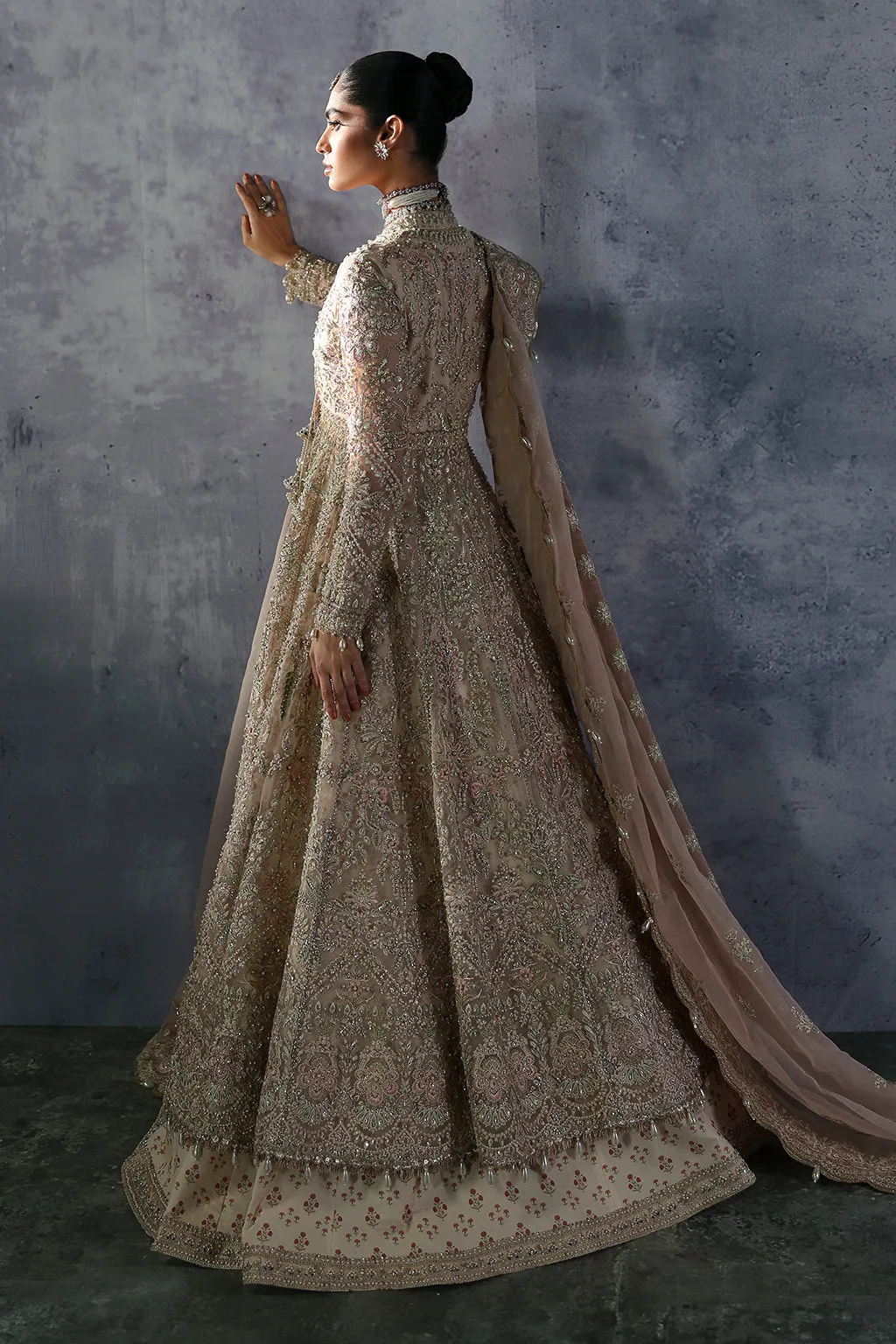 Pakistani Bridal Dress in Angrakha Gown Lehenga Style