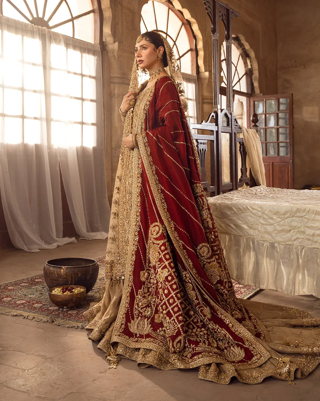 Pakistani Bridal Dress in Golden Gharara Kameez Style