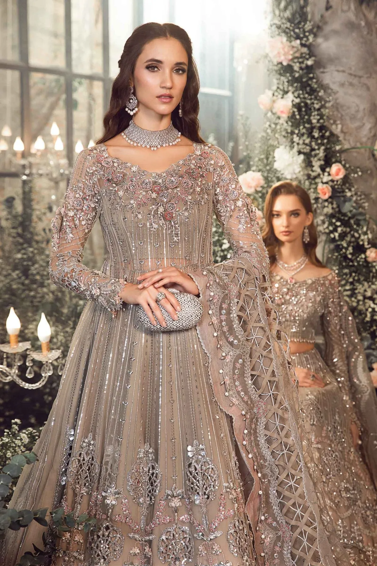 Pakistani Bridal Dress in Grey Lehenga Pishwas Style