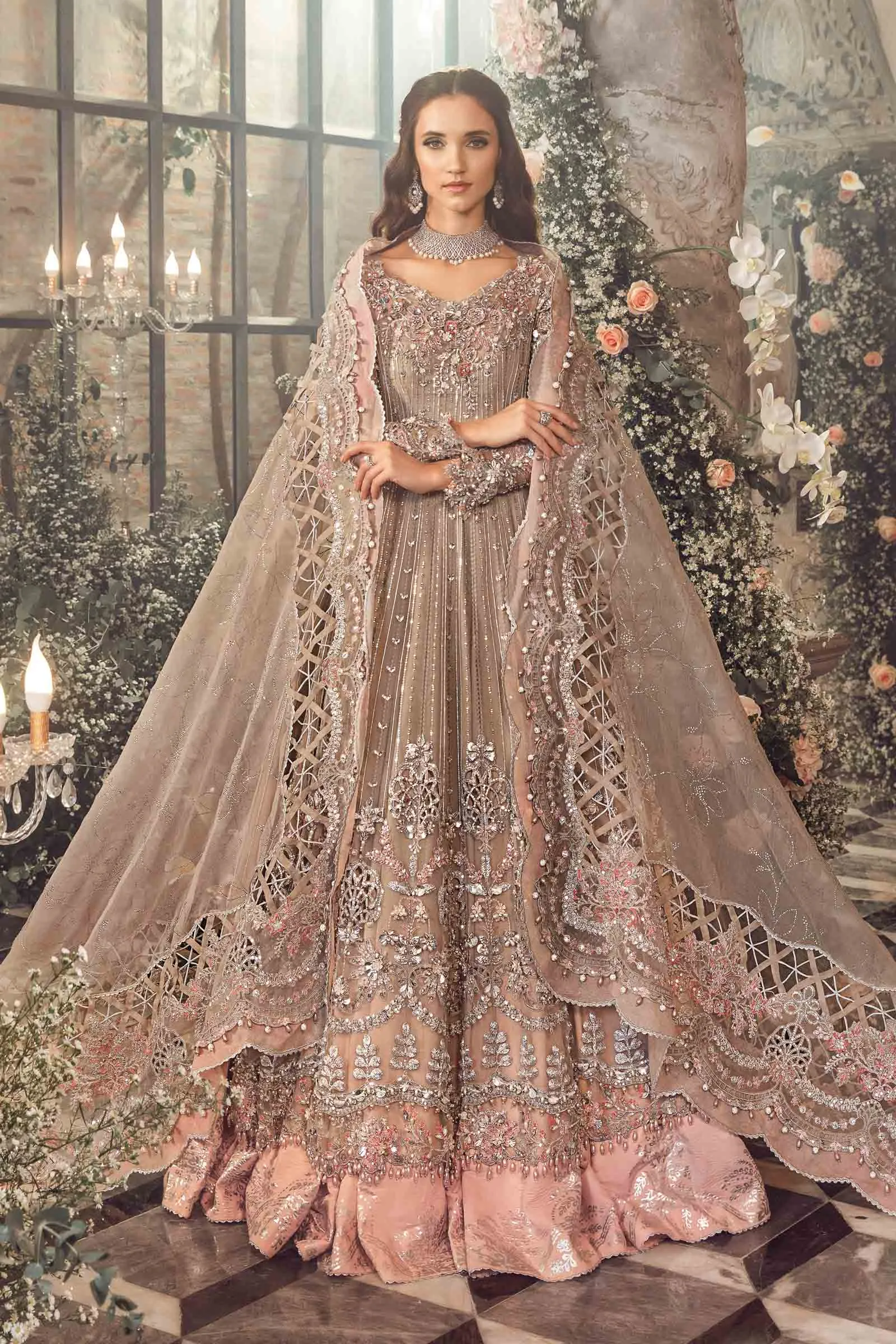Pakistani Bridal Dress in Grey Lehenga Pishwas Style