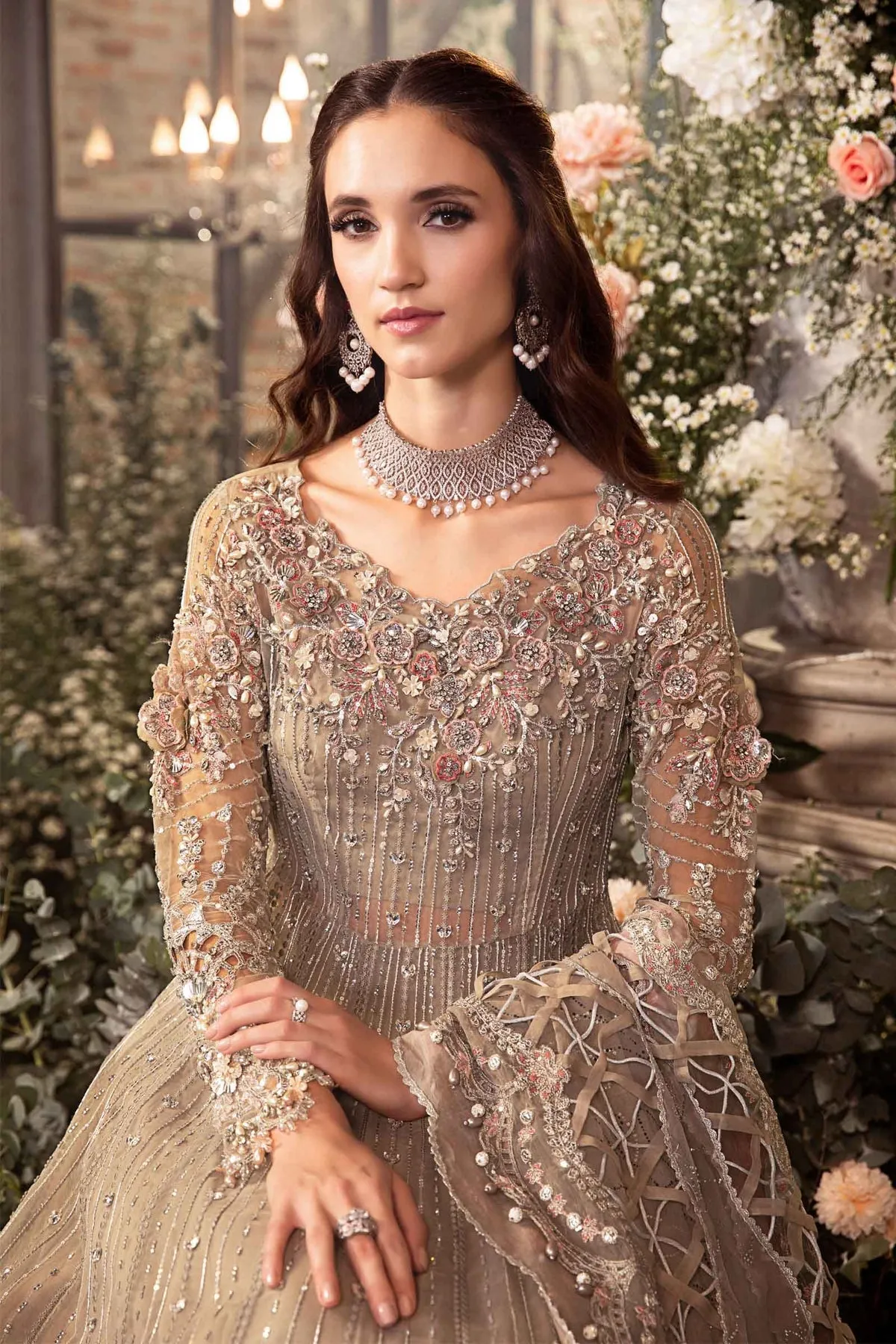 Pakistani Bridal Dress in Grey Lehenga Pishwas Style