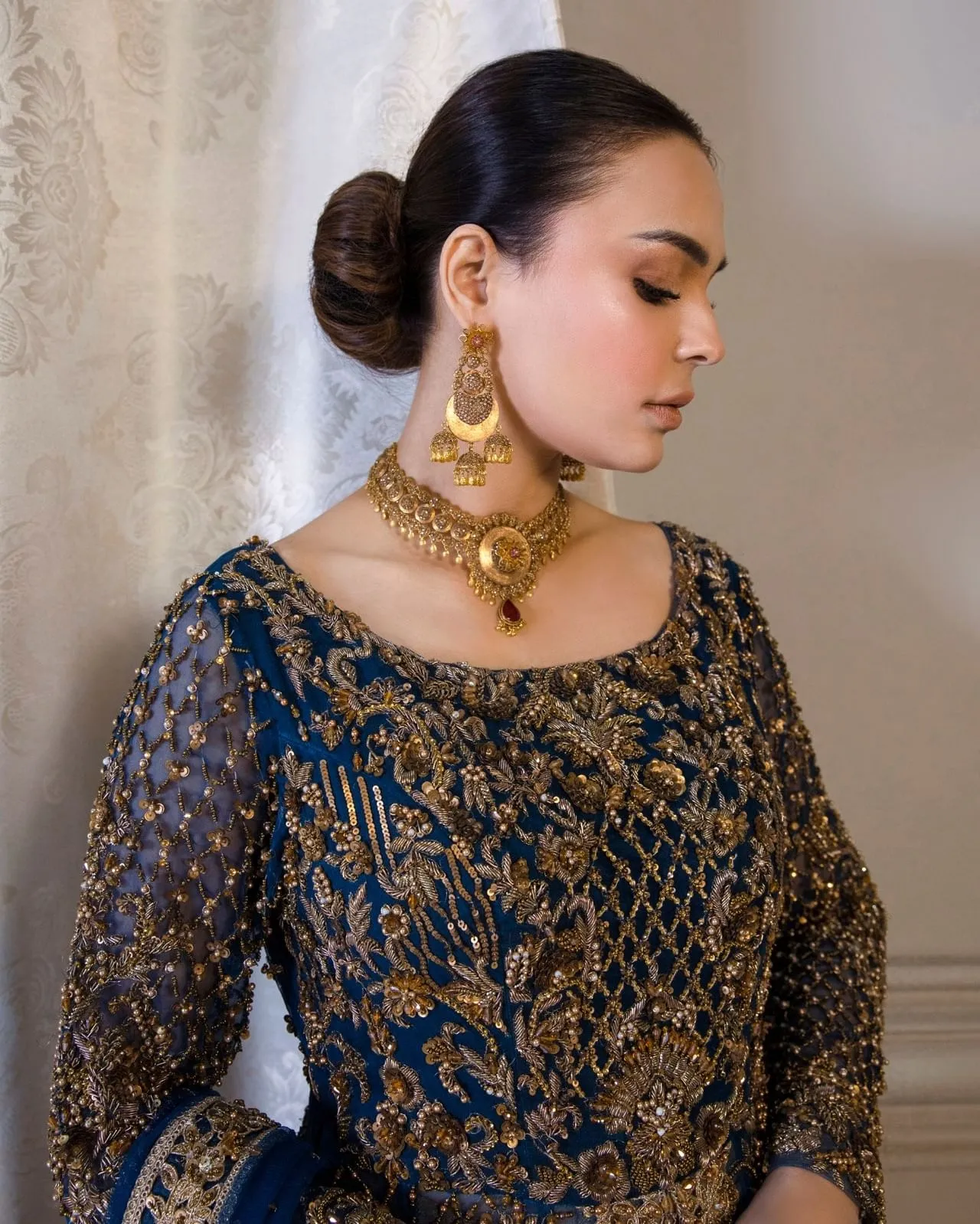 Pakistani Bridal Dress in Open Frock and Lehenga Style