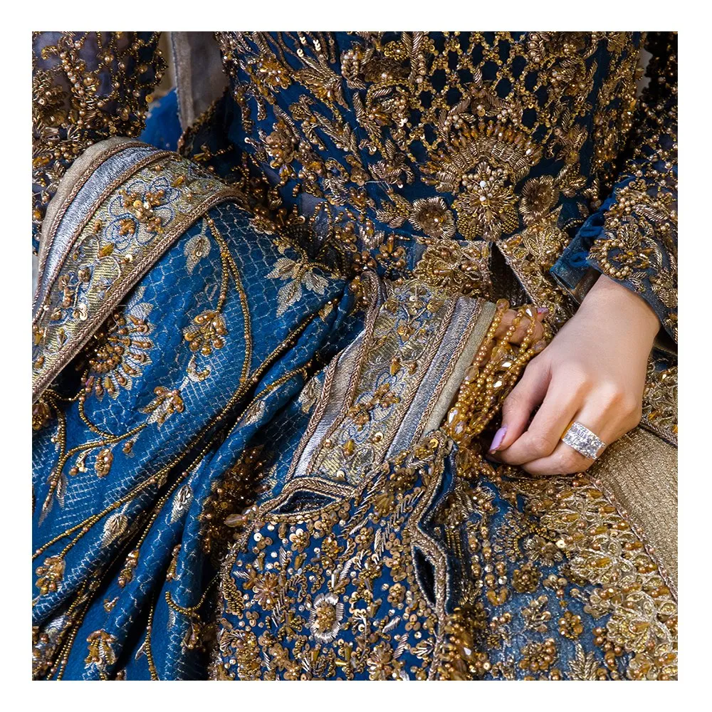 Pakistani Bridal Dress in Open Frock and Lehenga Style