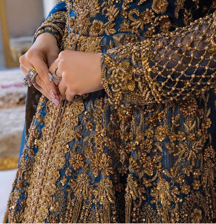 Pakistani Bridal Dress in Open Frock and Lehenga Style