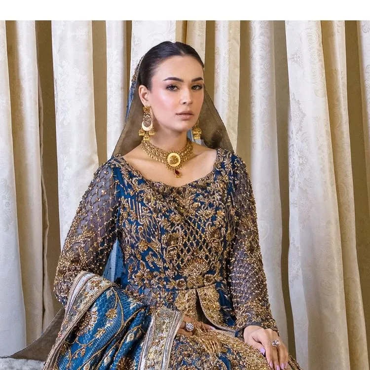 Pakistani Bridal Dress in Open Frock and Lehenga Style