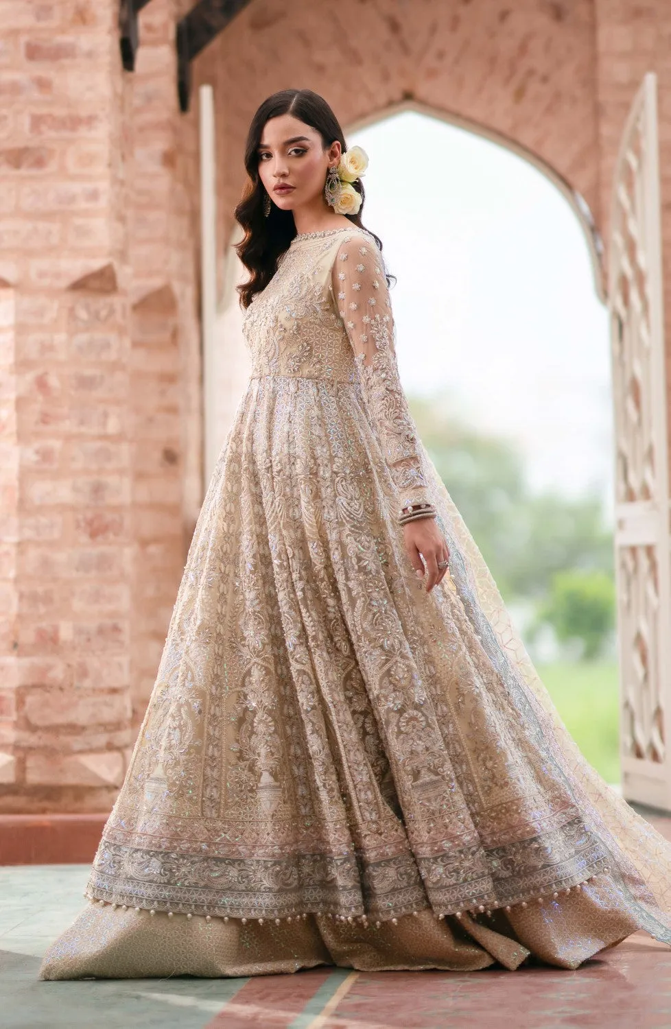 Pakistani Bridal Dress in Pishwas and Sharara Style