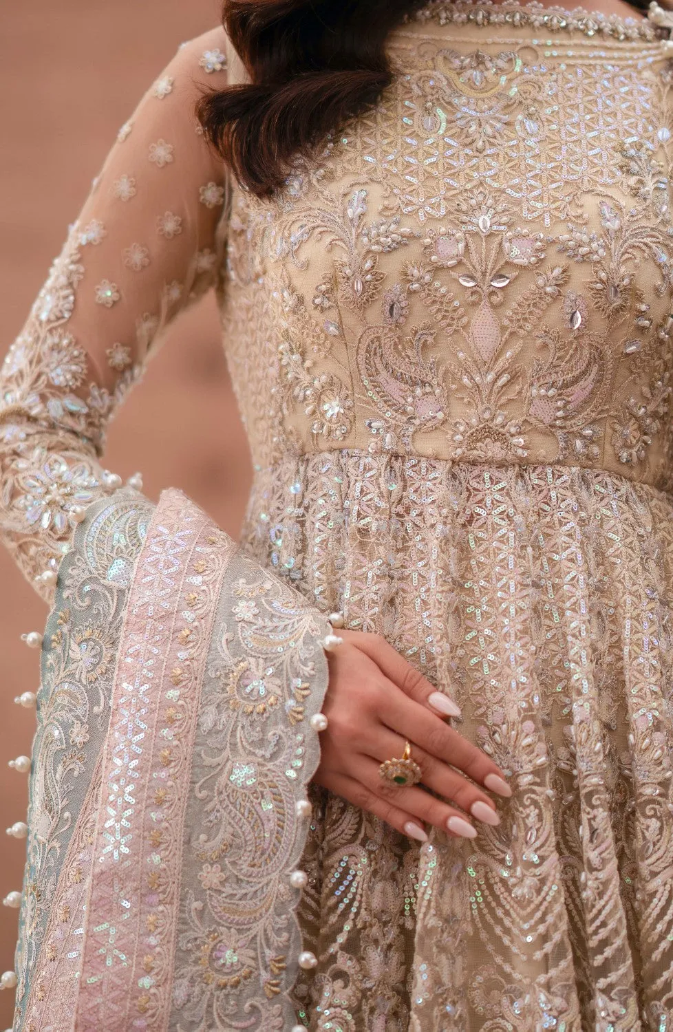 Pakistani Bridal Dress in Pishwas and Sharara Style