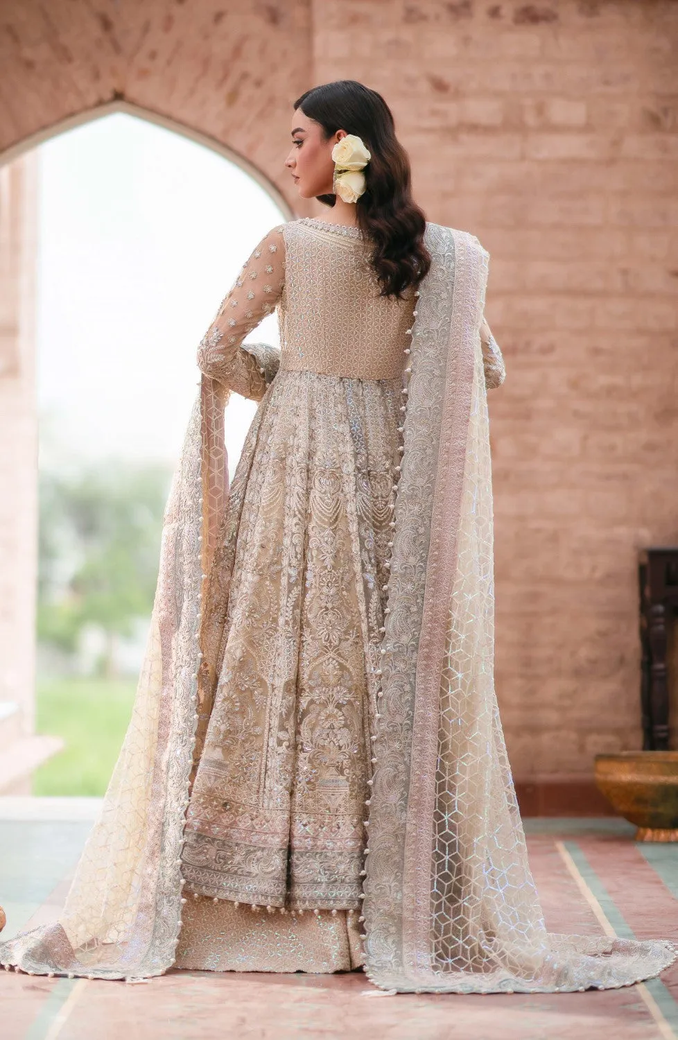 Pakistani Bridal Dress in Pishwas and Sharara Style