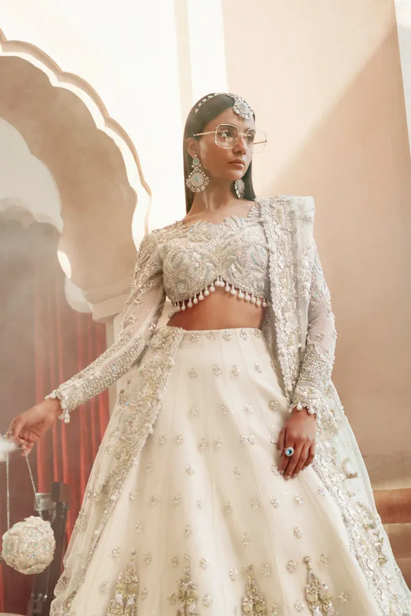 Pakistani Bridal Dress in White Choli and Lehenga Style
