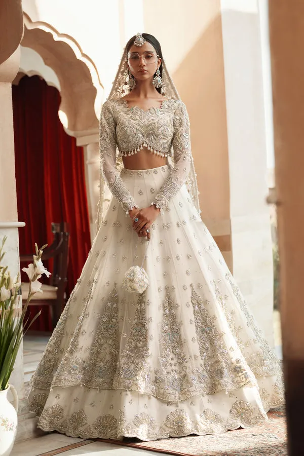 Pakistani Bridal Dress in White Choli and Lehenga Style