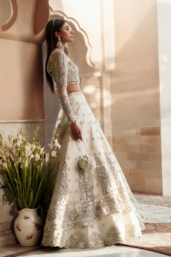 Pakistani Bridal Dress in White Choli and Lehenga Style