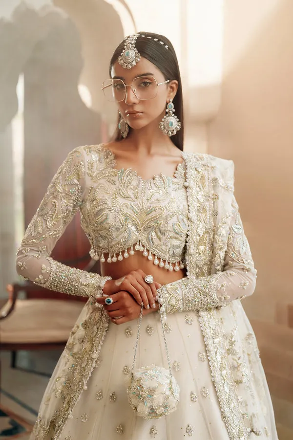 Pakistani Bridal Dress in White Choli and Lehenga Style