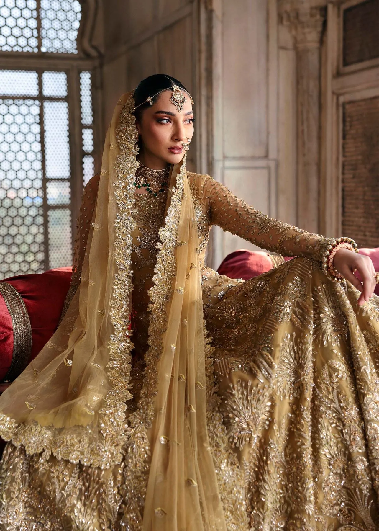 Pakistani Bridal Dress in Yellow Gown Lehenga Style