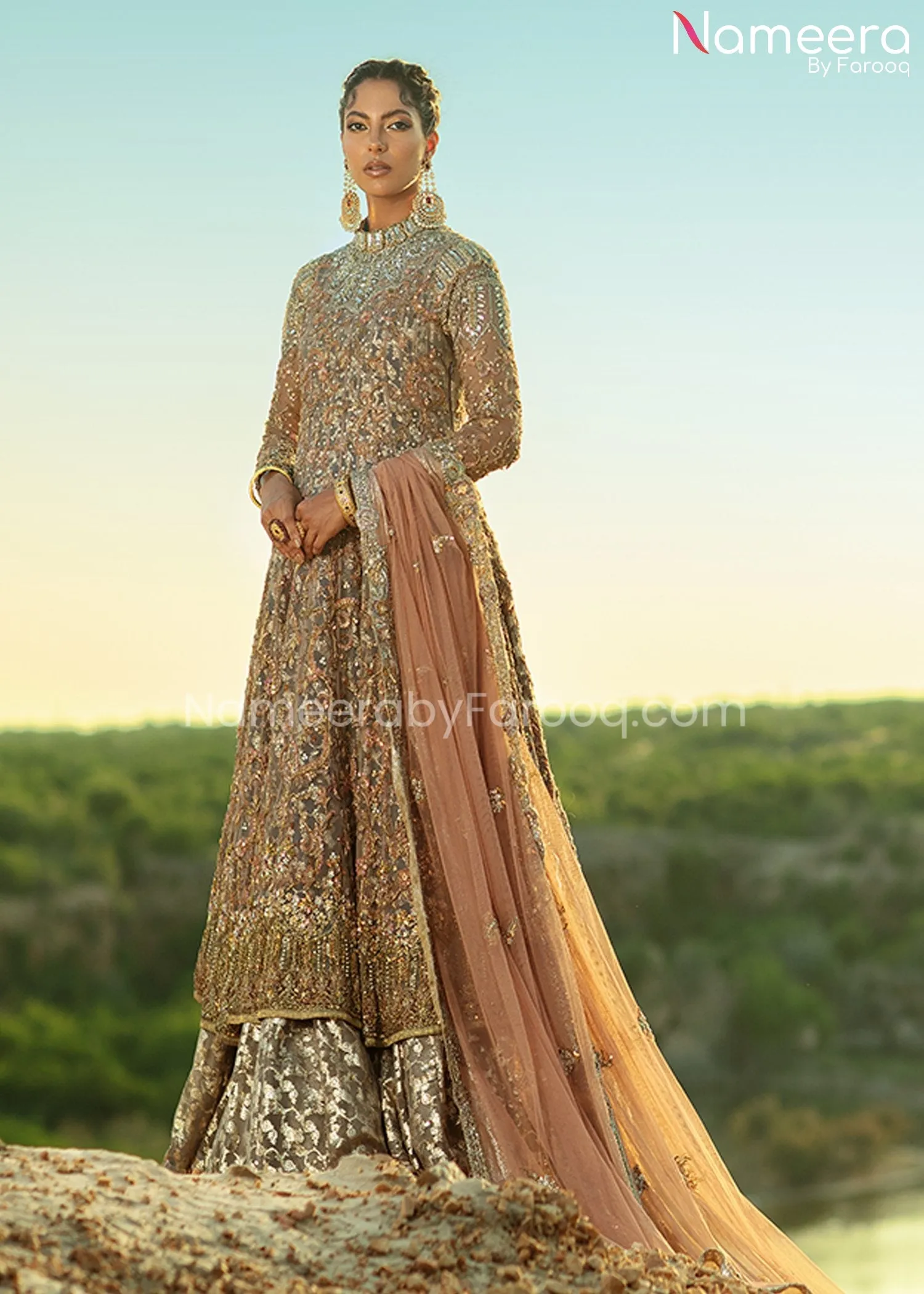 Pakistani Bridal Gown with Lehenga and Dupatta #BS665