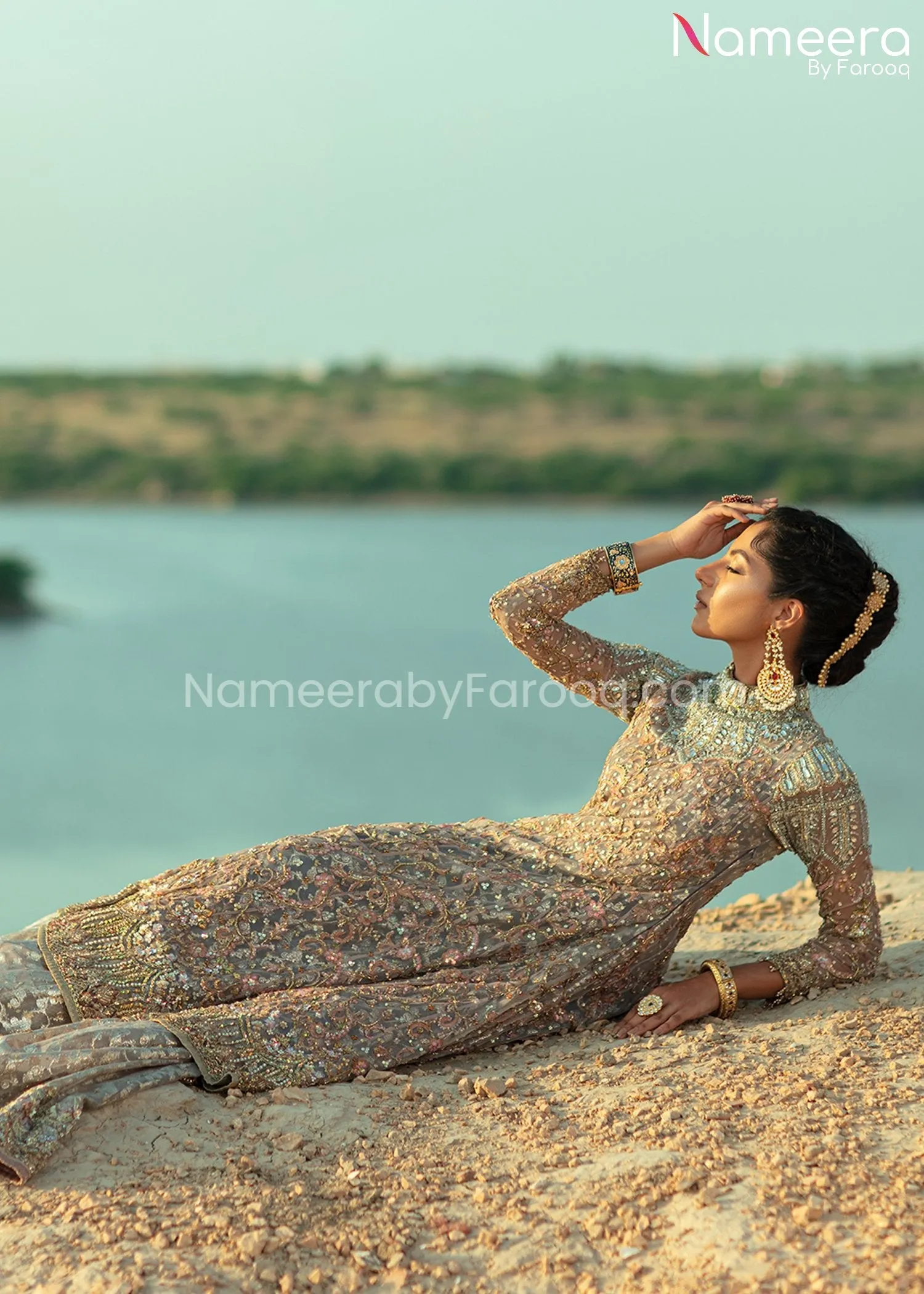 Pakistani Bridal Gown with Lehenga and Dupatta #BS665