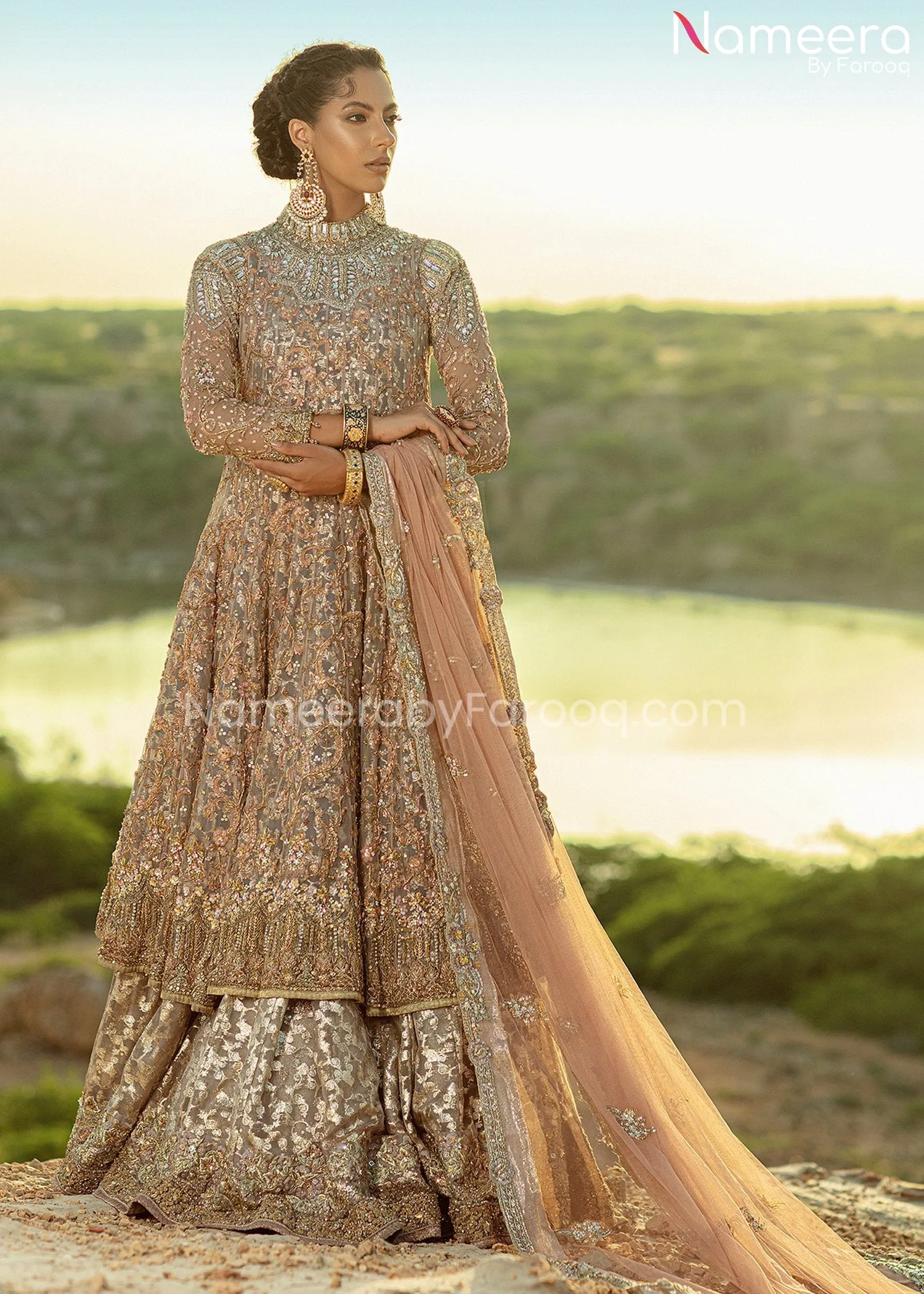 Pakistani Bridal Gown with Lehenga and Dupatta #BS665