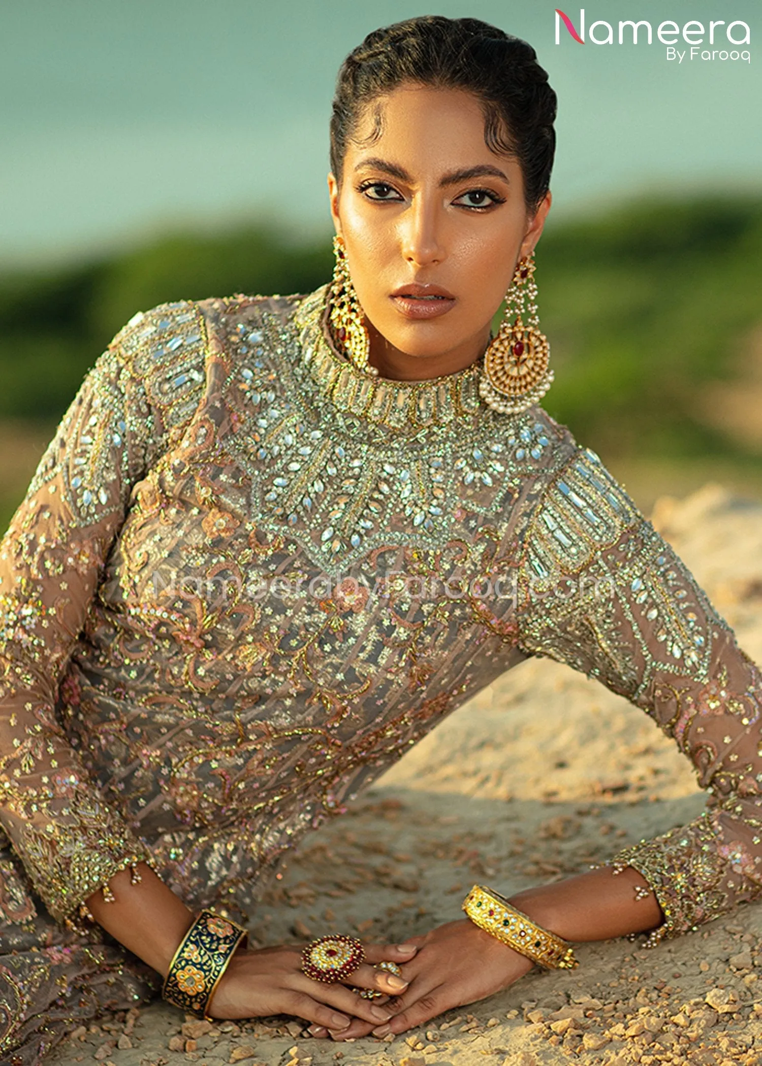 Pakistani Bridal Gown with Lehenga and Dupatta #BS665