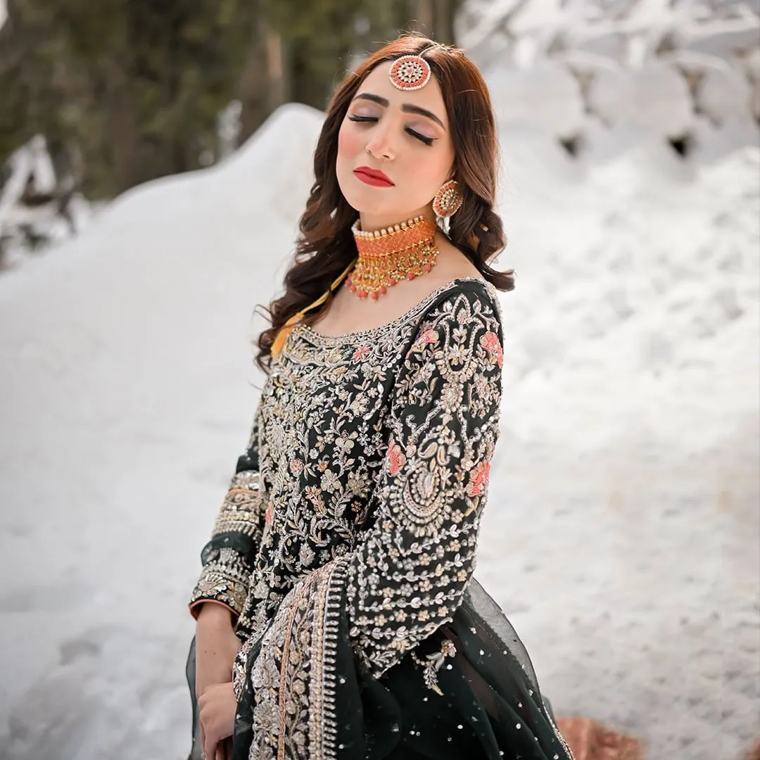 Pakistani Bridal Long Kameez Lehenga and Dupatta #BS901
