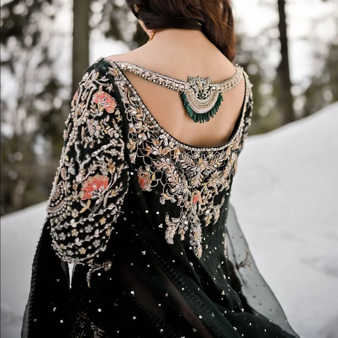 Pakistani Bridal Long Kameez Lehenga and Dupatta #BS901