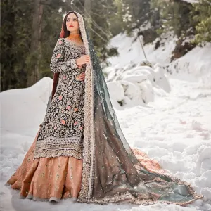 Pakistani Bridal Long Kameez Lehenga and Dupatta #BS901