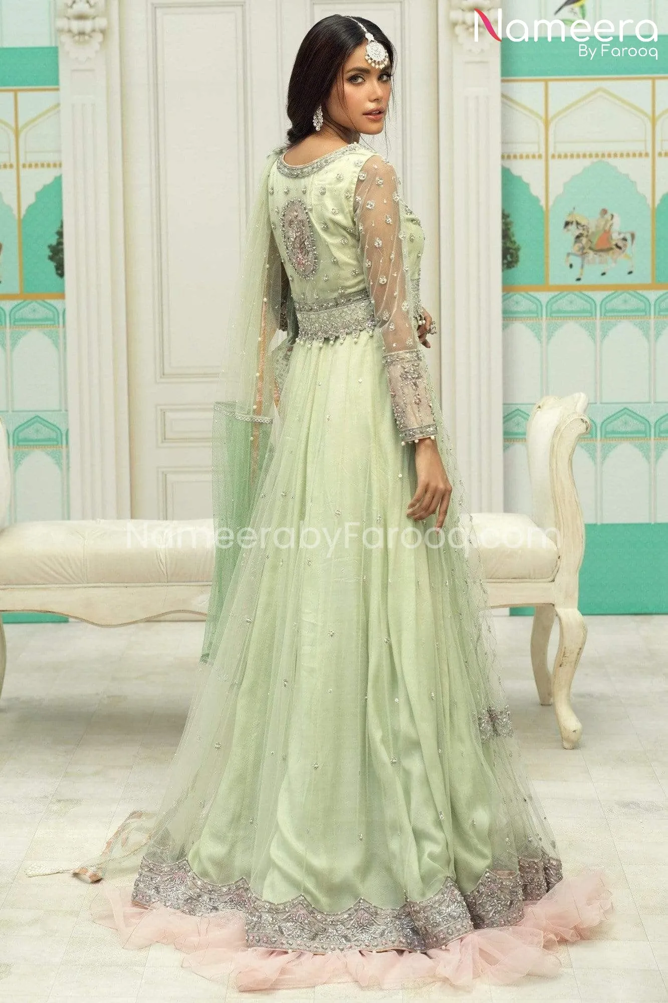 Pakistani Bridal Mint Green Lehenga Choli Dress #BS539