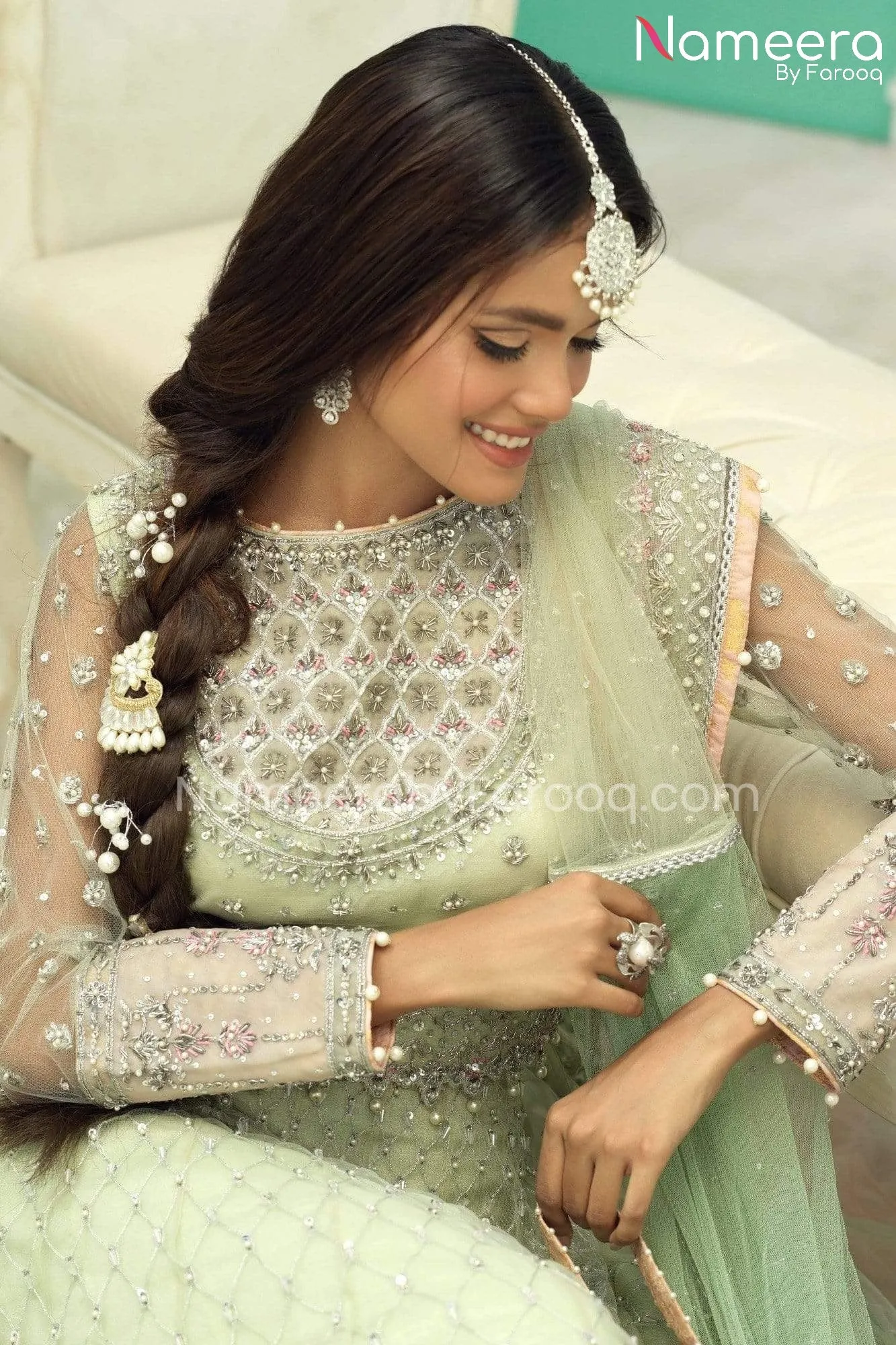 Pakistani Bridal Mint Green Lehenga Choli Dress #BS539