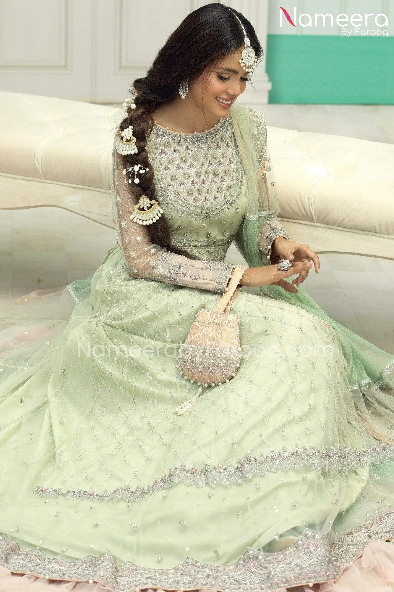 Pakistani Bridal Mint Green Lehenga Choli Dress #BS539