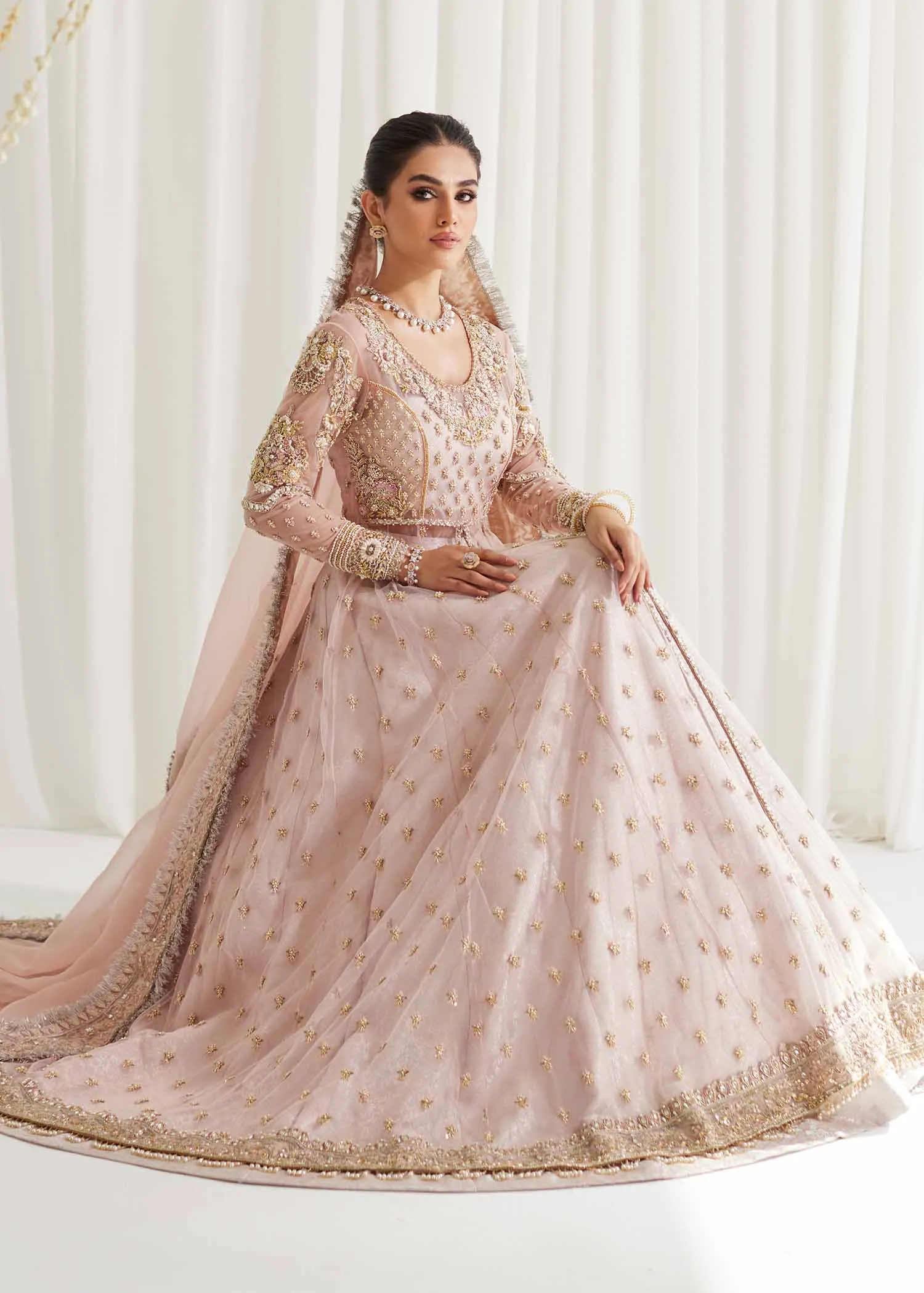 Pakistani Bridal Outfit in Open Pishwas Lehenga Style