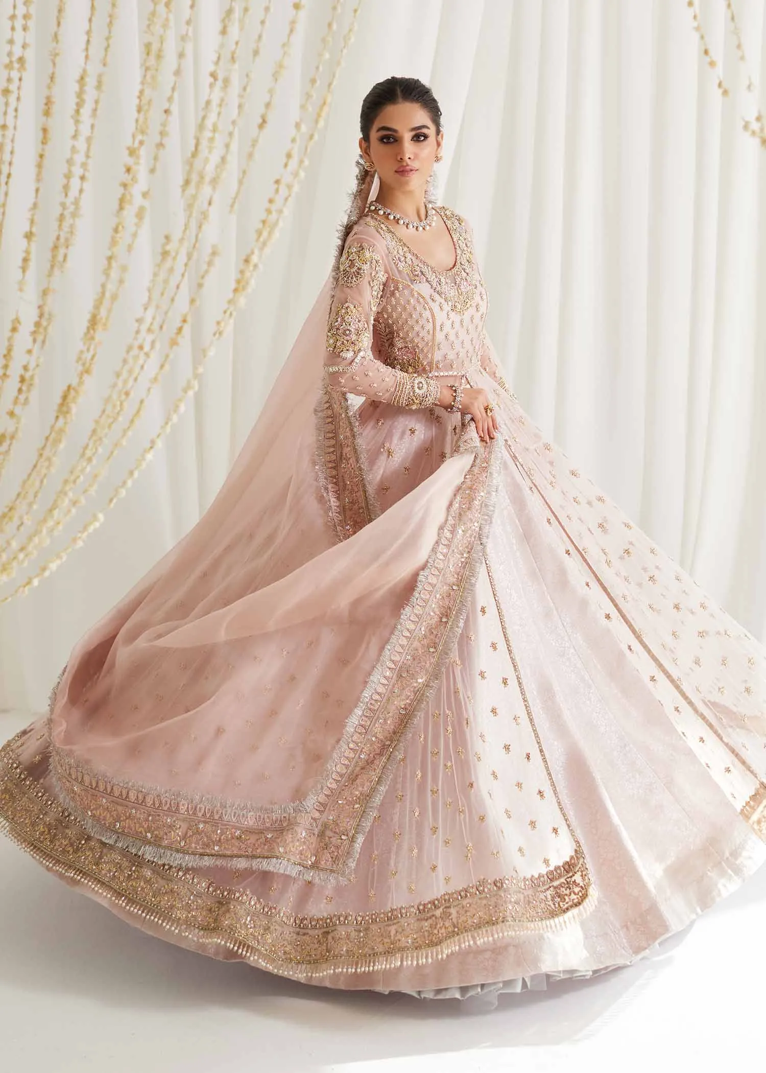 Pakistani Bridal Outfit in Open Pishwas Lehenga Style