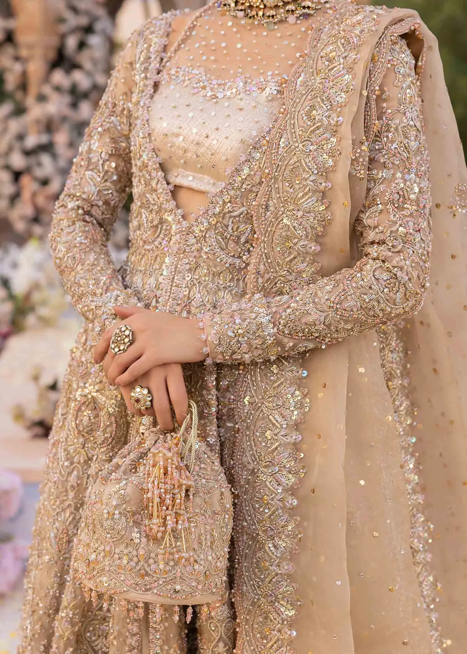 Pakistani Bridal Outfit in Pishwas Frock Lehenga Style